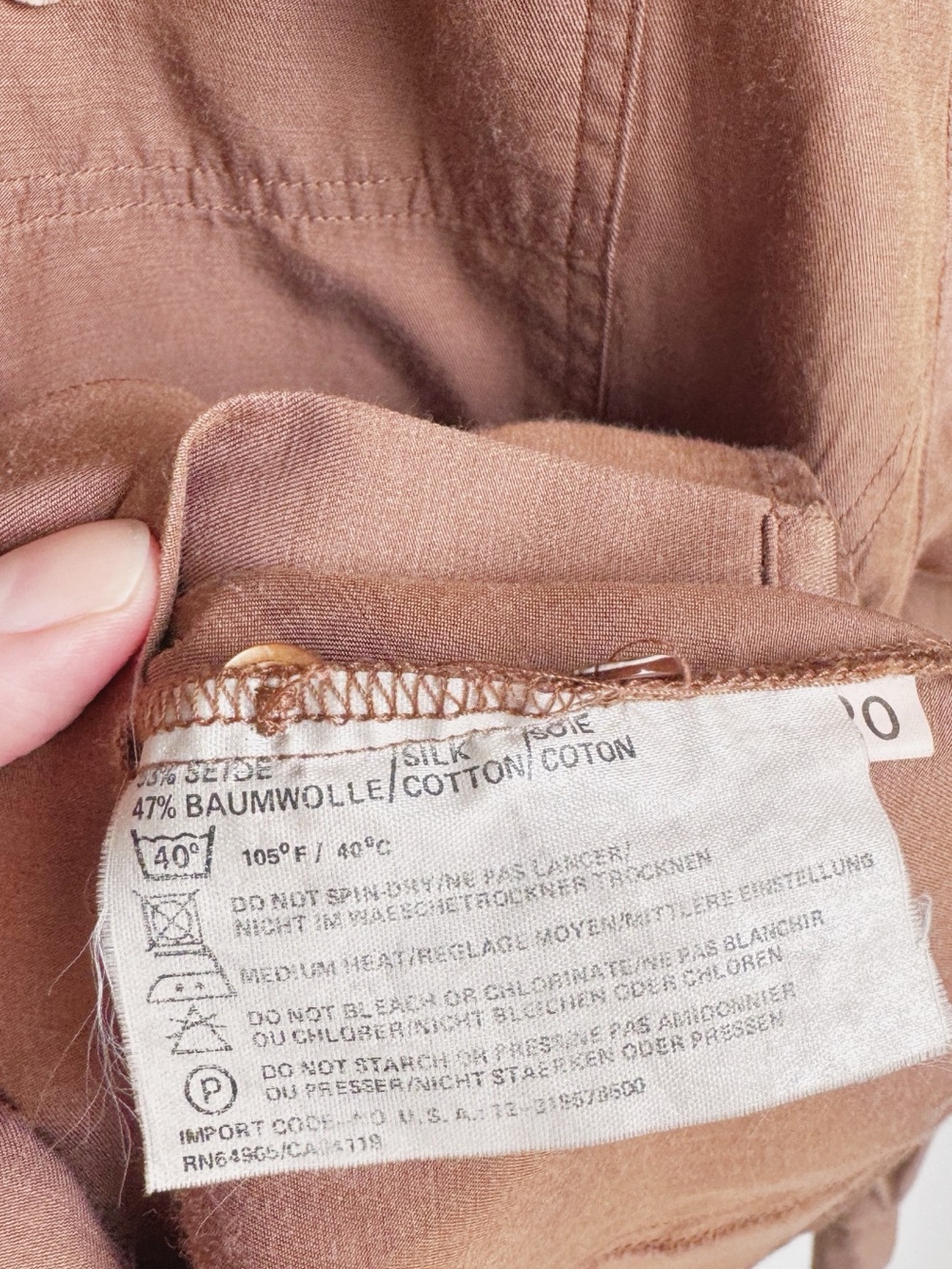 Vintage Otto Kern Silk Cotton Blend Taupe Hidden Placket Designer Blouse Large - Picture 7 of 9